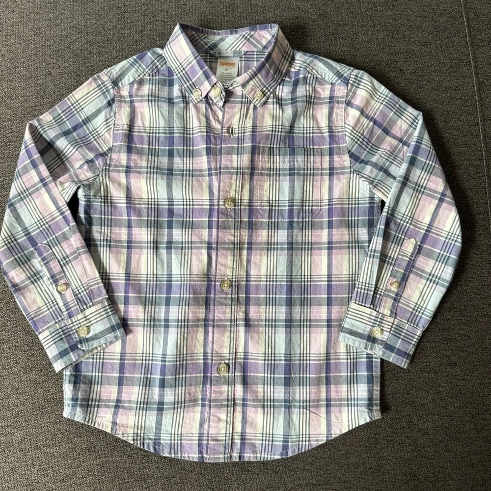 Gymboree Purple Plaid Check Shirt Button Up Long Sleeve Poplin Toddler Boy 5T
